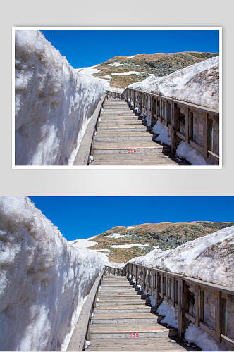 雪楼梯吉林长白山山顶风光摄影图片