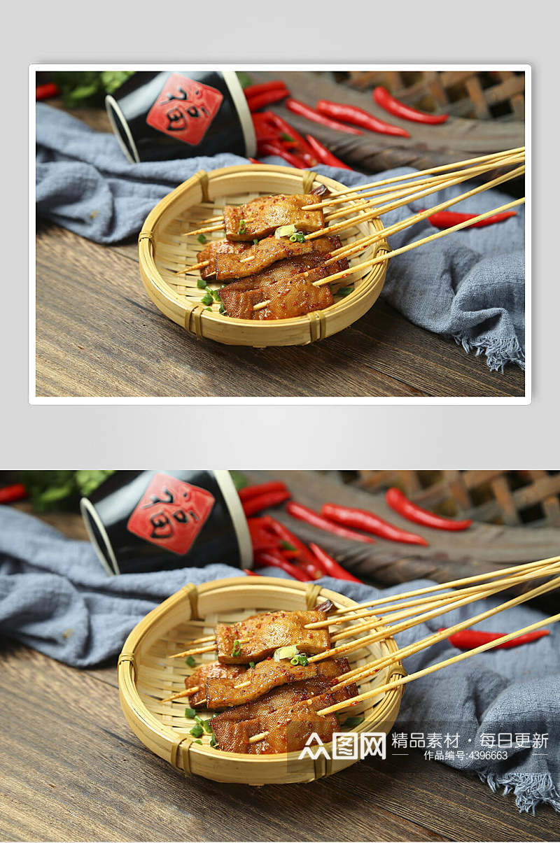 竹签脆豆腐竹框烧烤美食高清图片素材
