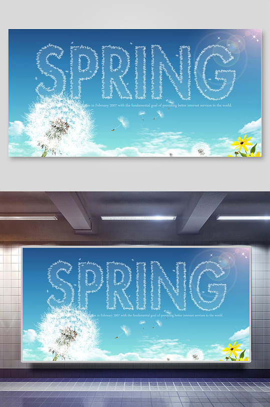 英文蓝色蒲公英春季春天自然风光背景