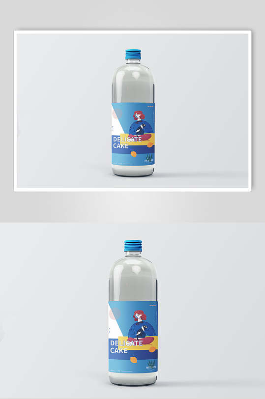 瓶子蓝色简约时尚矿泉水标签样机