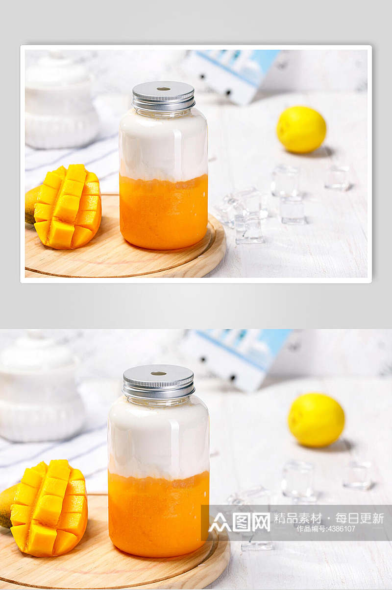 清新芒果罐头果汁奶茶摆拍图片素材