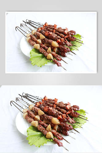 生菜肉串烧烤美食高清图片