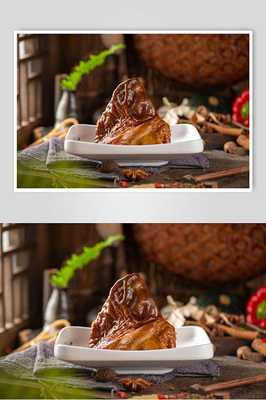 大块儿卤肉白瓷盘卤味卤水美食图片