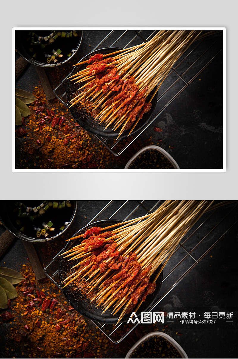 一大把肉串佐料烧烤美食高清图片素材