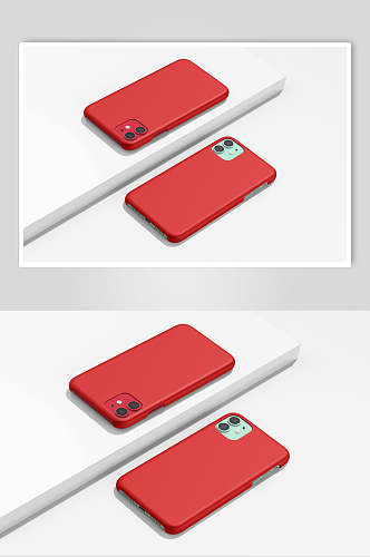 红白简约清新苹果手机壳贴图样机