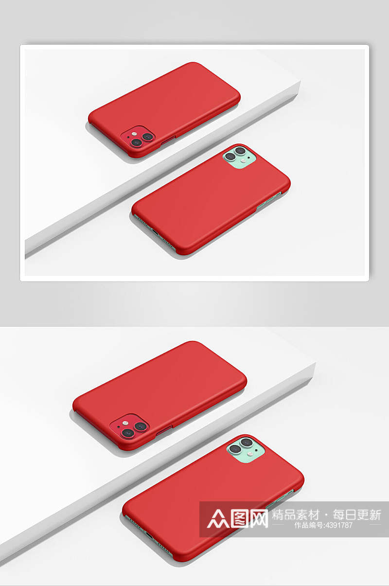 红白简约清新苹果手机壳贴图样机素材