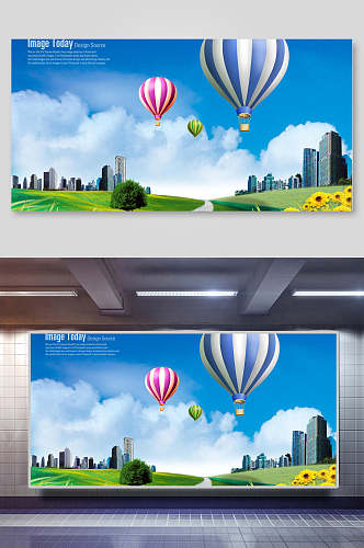 大气热气球建筑未来梦想科技背景