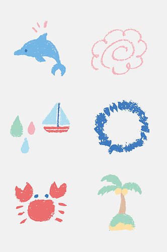 创意螃蟹儿童蜡笔涂鸦免抠素材