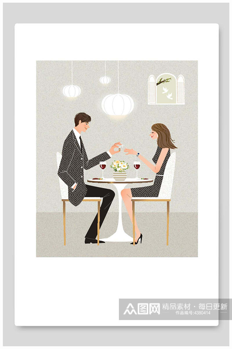 创意烛光晚餐婚礼婚庆矢量插画素材
