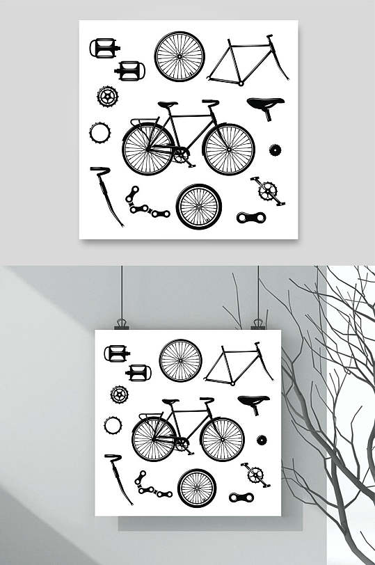 黑色线条自行车矢量素材