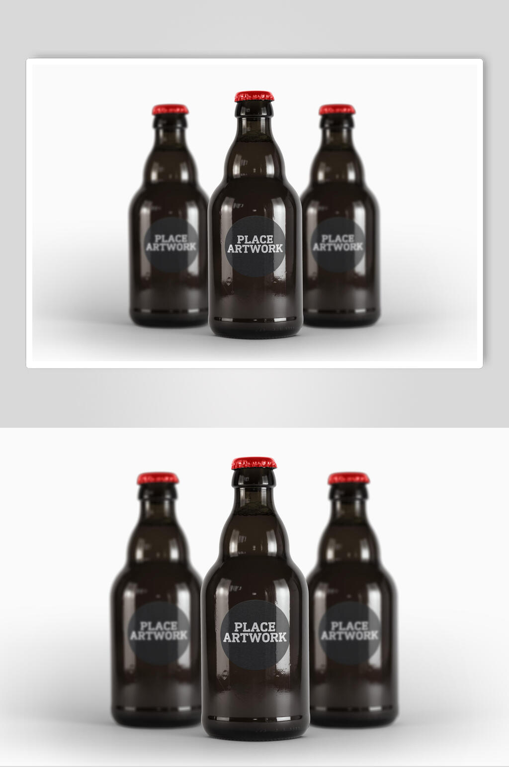 三个深色玻璃瓶啤酒黑瓶样机素材