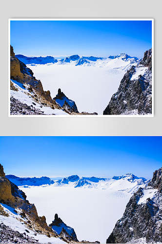 雪山蓝天吉林长白山天池摄影图片