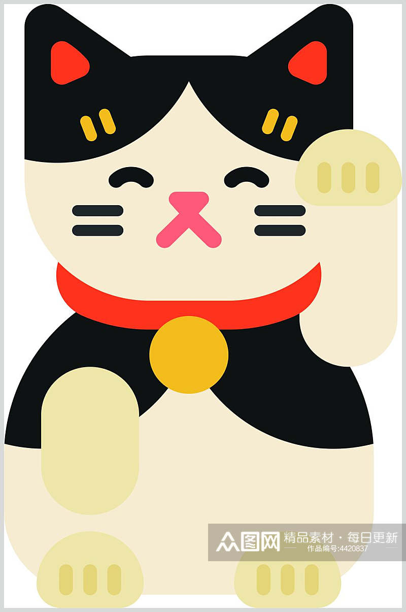 简易手绘日式卡通招財貓矢量素材素材