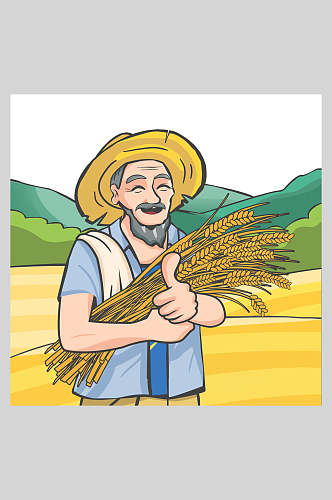创意高山小麦农民丰收节插画