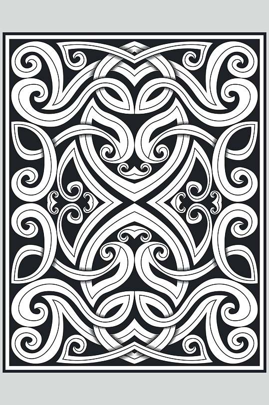 花纹黑白巴洛克纹饰矢量素材