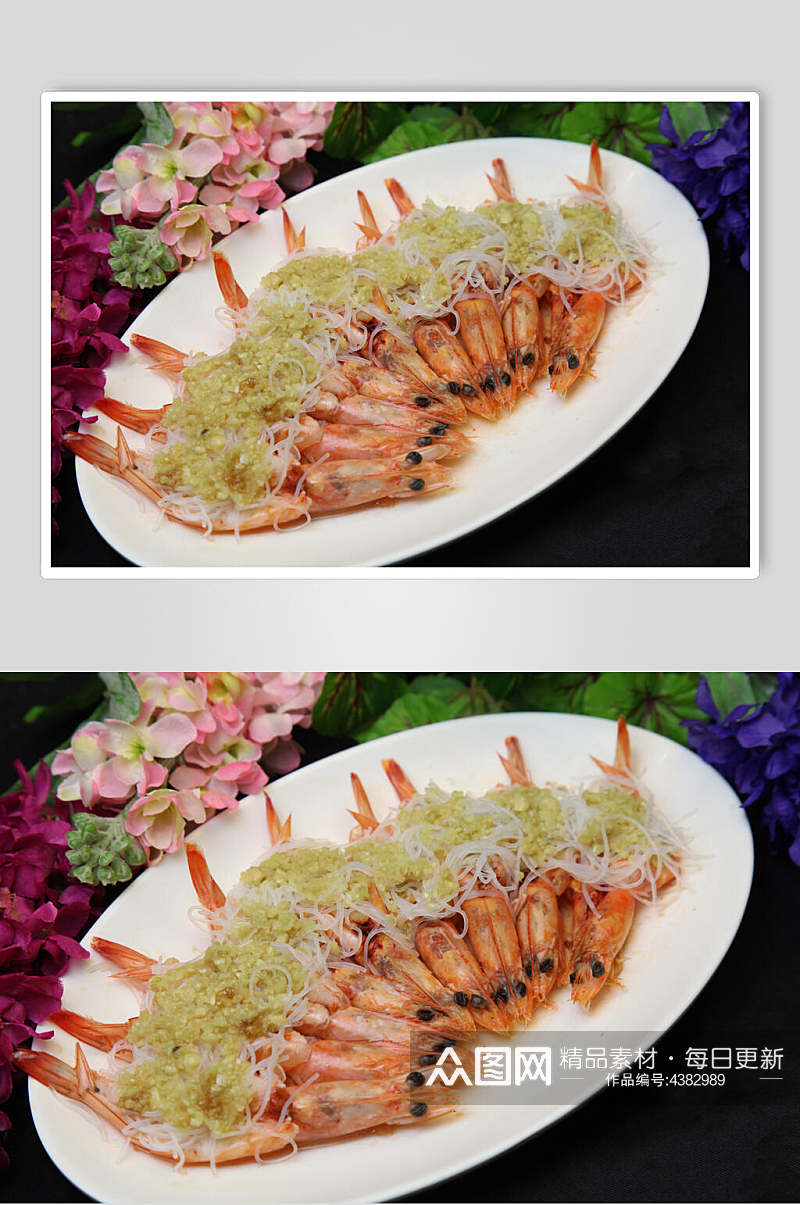 一排炸虾蒜蓉虾美食图片素材