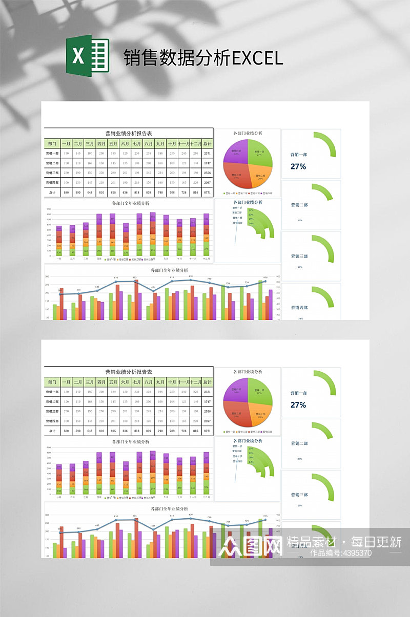 彩色饼图销售数据分析EXCEL素材