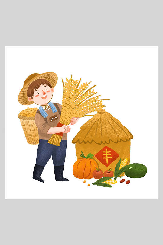 创意玉米苹果农民丰收节插画