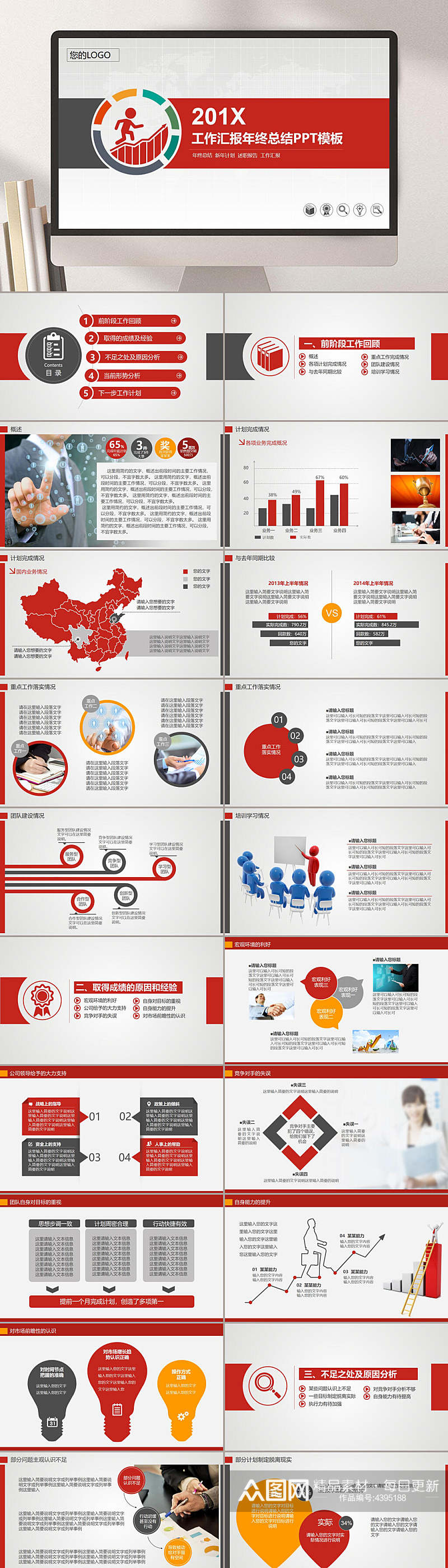 红色大气高端唯美商务工作总结PPT素材