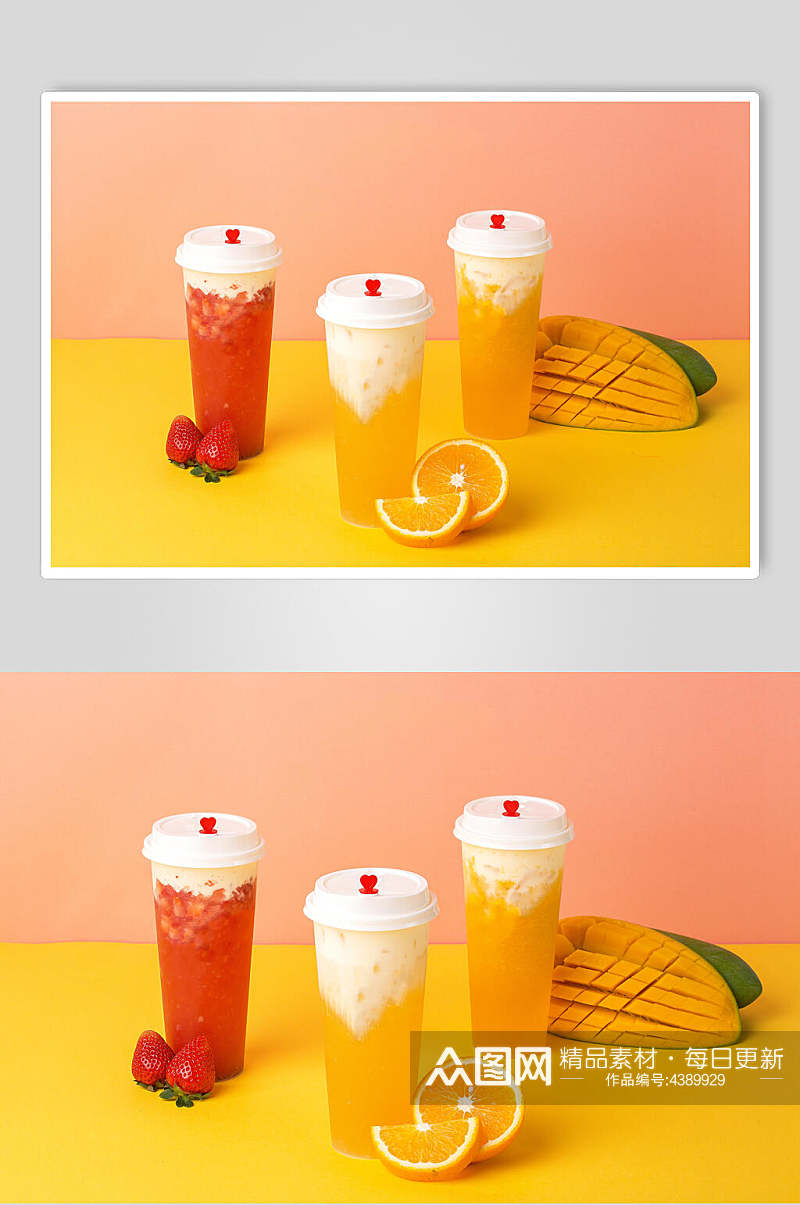 草莓橙子芒果清新果汁奶茶摆拍图片素材