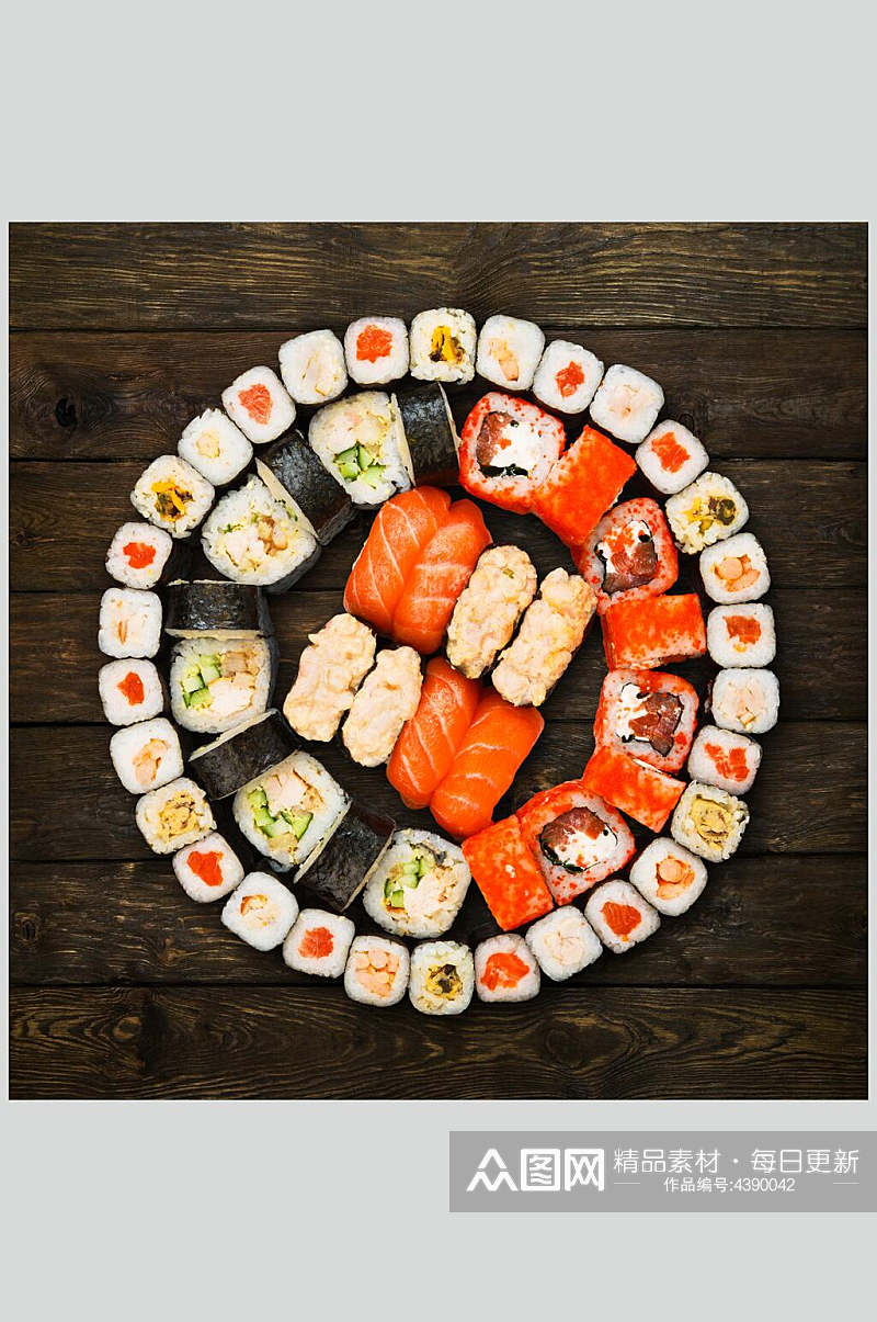 圆形摆盘寿司摄影美食图片素材