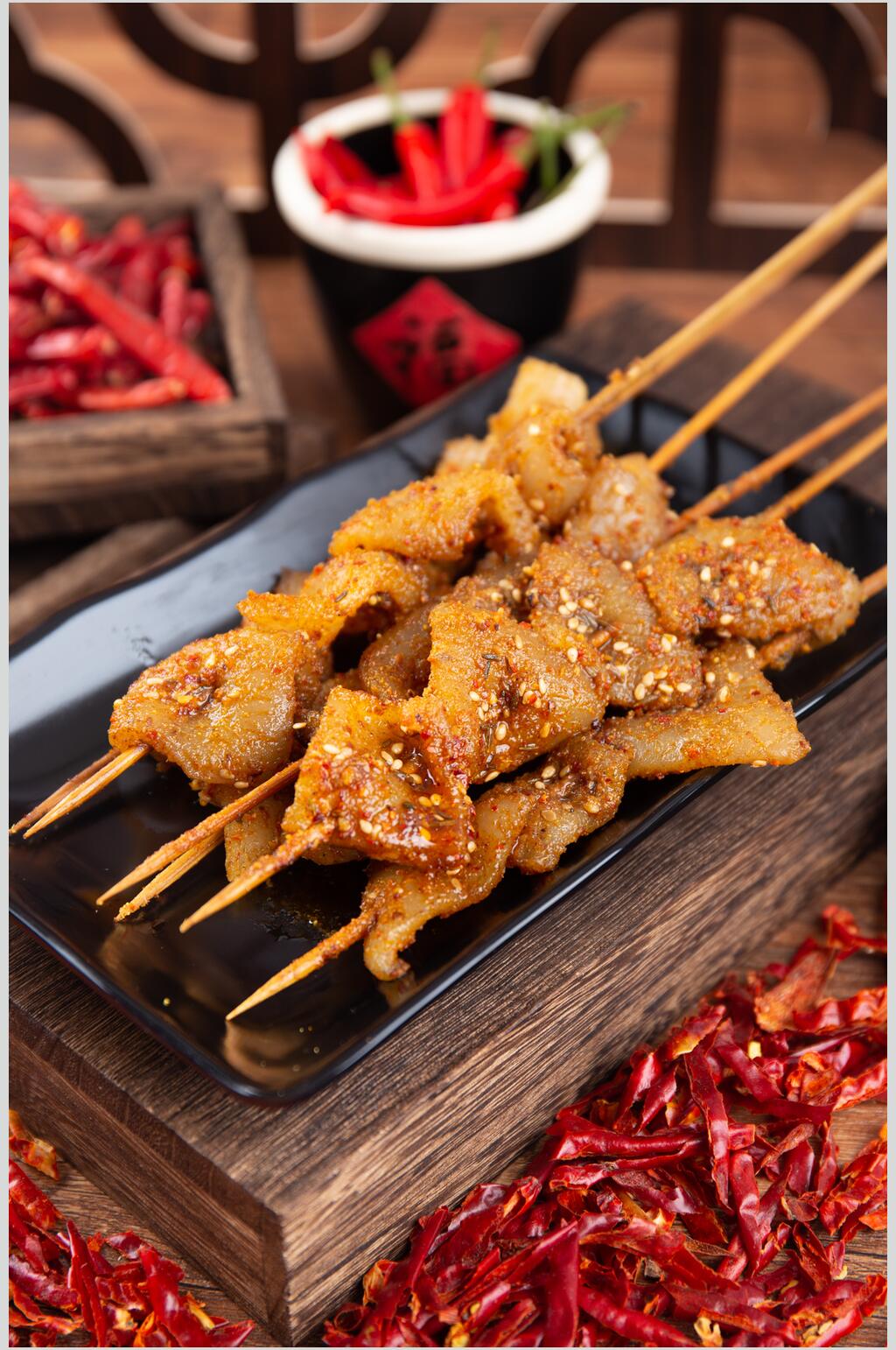 鸡皮干辣椒烧烤美食高清图片素材
