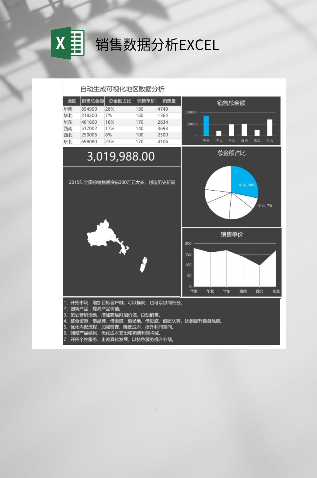 黑色柱形图销售数据分析EXCEL素材