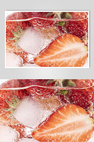 草莓切片起泡冰镇水果图片