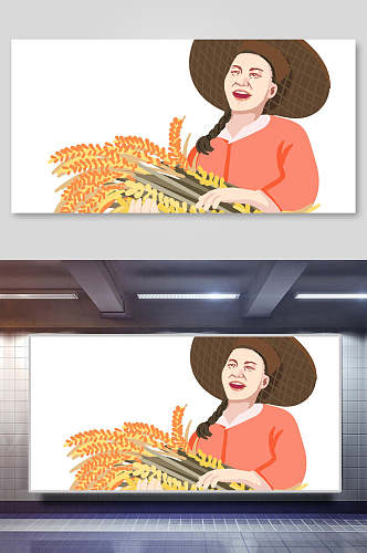 大气小麦农民丰收节插画