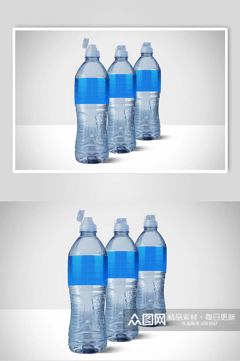 瓶子蓝色大气高端矿泉水标签样机素材