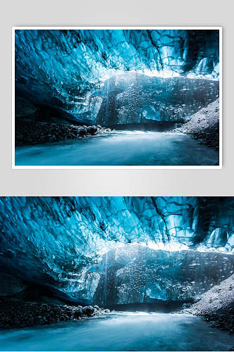 深蓝色洞穴冰川冰雪风景图片