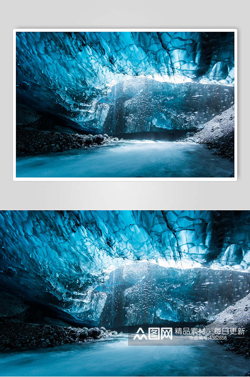 深蓝色洞穴冰川冰雪风景图片素材