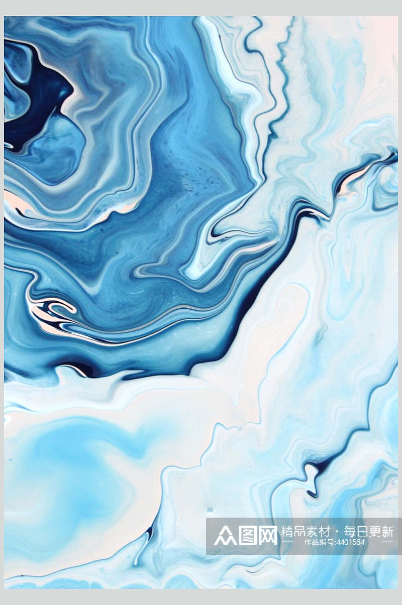 蓝白液态扭曲艺术油彩大理石图片素材