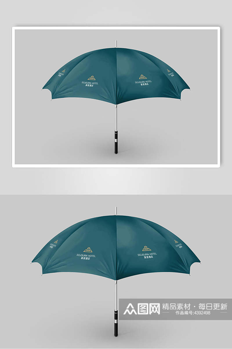 雨伞大气高端蓝色酒店旅馆VI样机素材