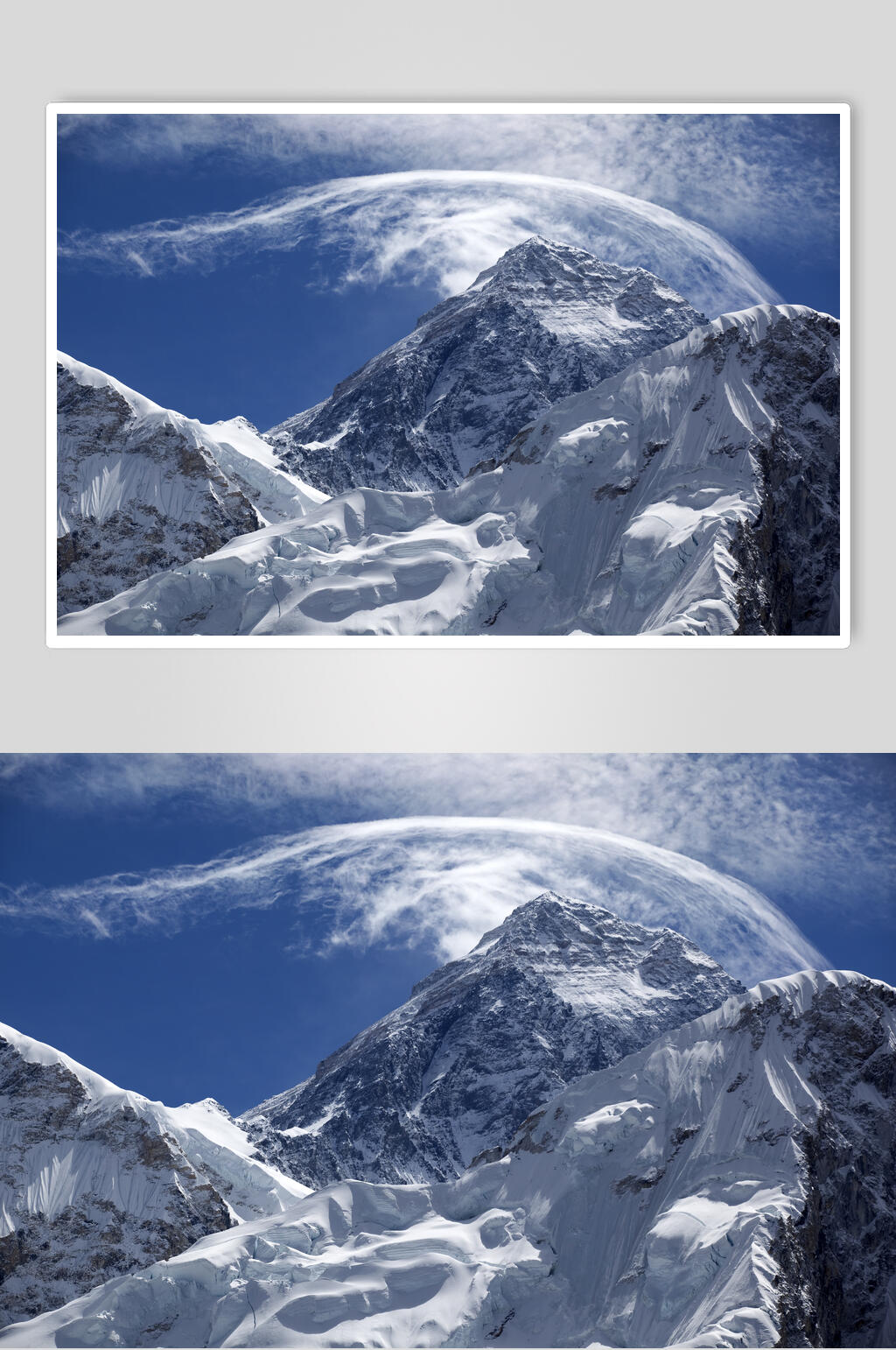 冬季晴空万里风雪飞扬雪山雪景摄影图片素材