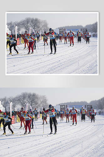 多人雪道滑雪国际越野滑雪节摄影图片