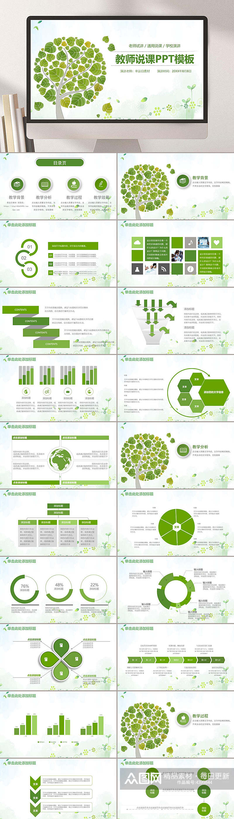绿色小清新说课培训课件通用PPT素材