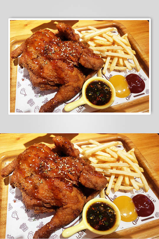 一整只烤鸡薯条芝麻韩式炸鸡图片