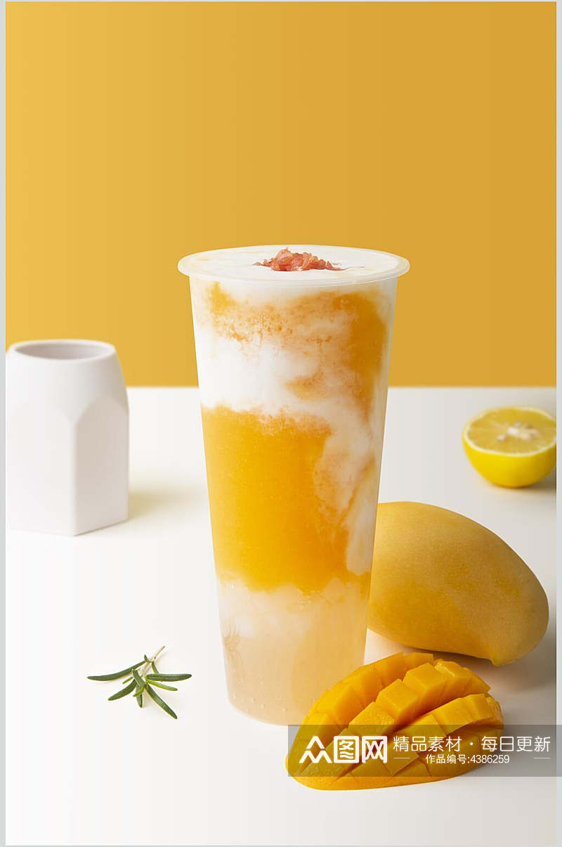 奶茶芒果黄粒果汁创意摆拍图片素材
