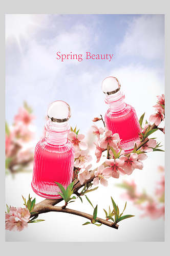 粉红化妆品香水精油海报