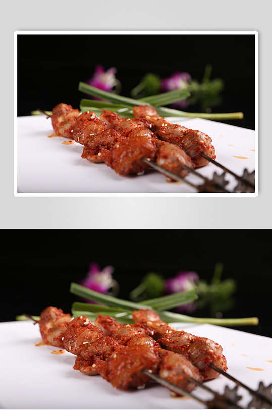 鸭心烤肉串美食图片