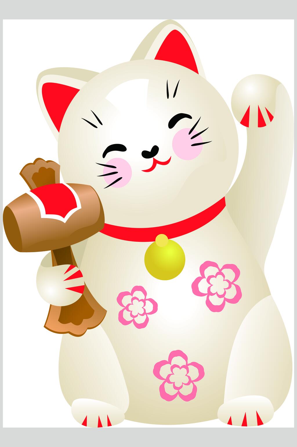 可爱黄红色日式卡通招財貓矢量素材素材