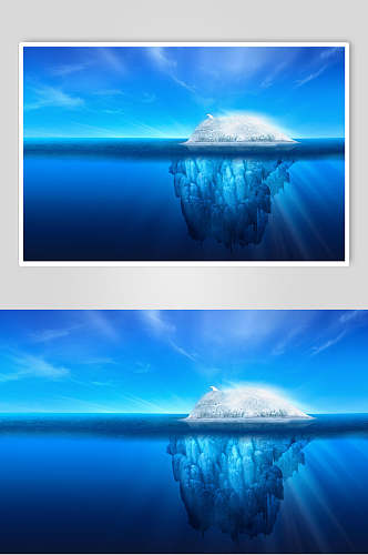 蓝色平静水面冰川冰雪风景图片
