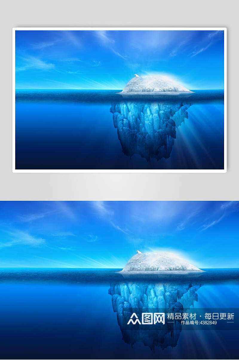 蓝色平静水面冰川冰雪风景图片素材