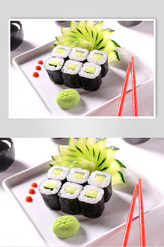 海苔黄瓜寿司摄影美食图片