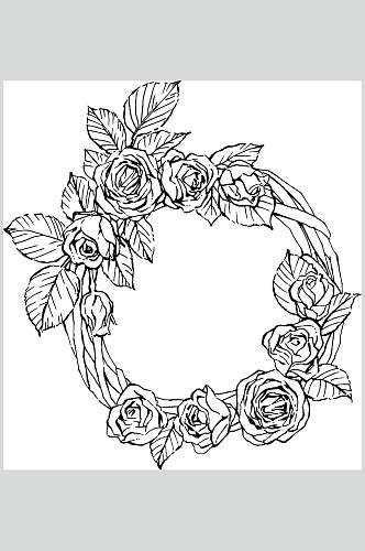 简约玫瑰花植物手绘线稿矢量素材