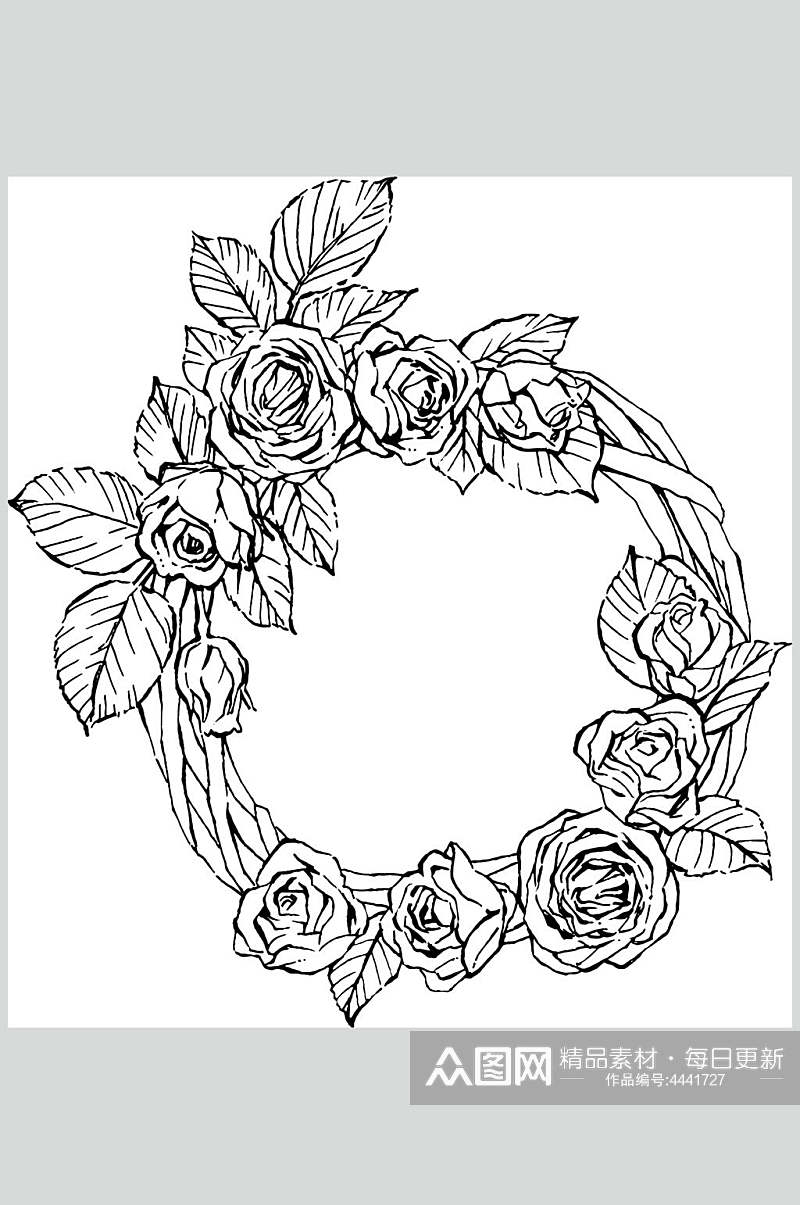 简约玫瑰花植物手绘线稿矢量素材素材