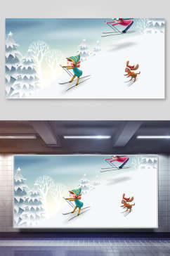 精美大气滑雪圣诞节插画