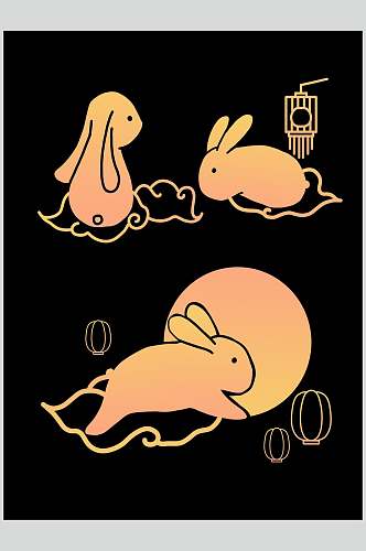 手绘兔子中秋装饰图案素材
