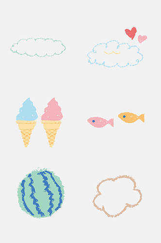 冰淇淋儿童蜡笔涂鸦免抠素材